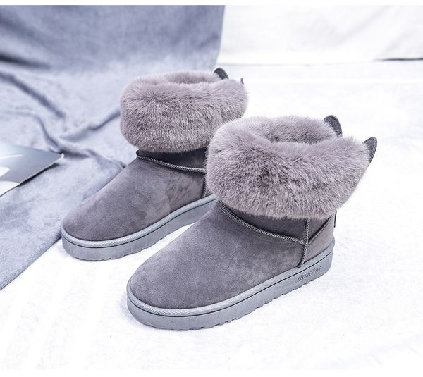 

winter new snow women shoes warm women's cotton cute bunny ears ankle boots for female student y200115, Black