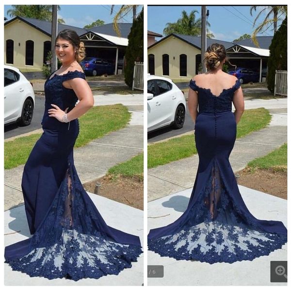 

off shoulder slim mermaid lace appliques 2019 prom dresses navy blue custom ladies evening party gowns formal special occasion party gowns, Black