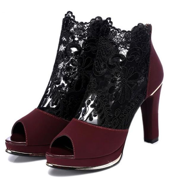 

2019 prom wedding shoes sandals with coarse heels spring and summer new european american waterproof mesh gauze shoes t10, Black