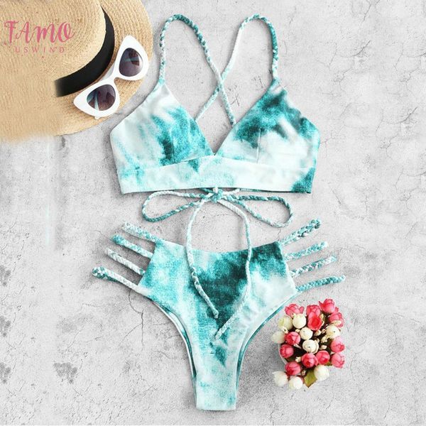 

womens bikini set printed cross swimsuit two piece filled bra bandage lady swimwear beachwear high waist femme biquini t1g, White;black