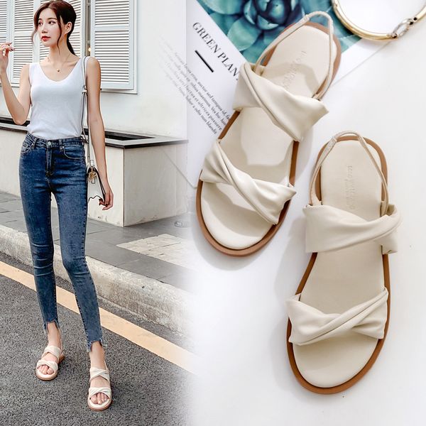 

slingback sandals 2020 women shoes summer beach gladiator sandals bohemia back strap flipflops ladies soft leather band sandales, Black