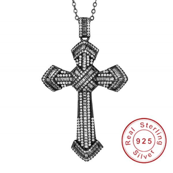 Jóias de luxo Cristianismo Cruz pingentes sona pintura diamante cheio prata 925 ouro preto Colar Hip hop real para mulheres homens