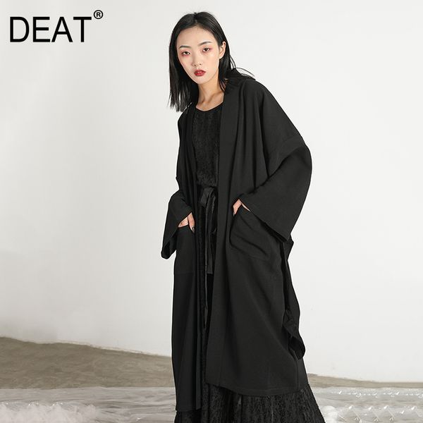 

deat] 2019 new spring summer black lapel long sleeve loose belt spiced pocket long jacket women coat fashion tide 1c08, Black;brown