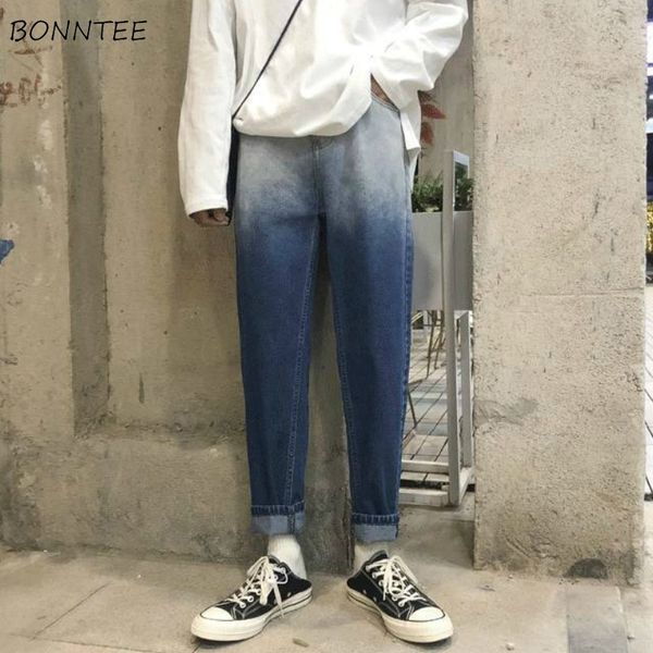 

jeans men gradient plus size 3xl loose retro trendy japanese style all-match straight trousers ankle-length streetwear, Blue