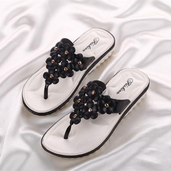 

sweet leisure fashion women slippers flat with low platform flip flops summer open toe solid outdoor shoes, Black