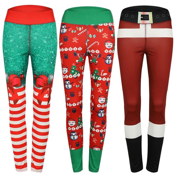 

xmas printed женщины спорт гетры высокой талией рождество йога бег брюки женский спортивная фитнес центр тренировки легинсы