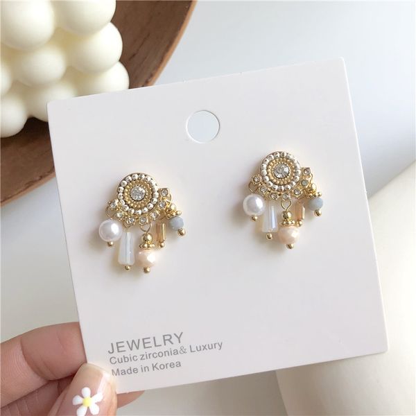 

fashion retro jewelry crystal earrings round crystal flower earrings hanging beads accessories large for women gifts, Golden;silver
