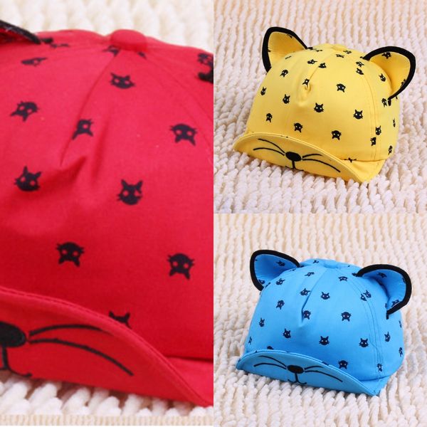 

baseball male and female children's beard cat ear children's baby baseball cap baby cap hat, Yellow