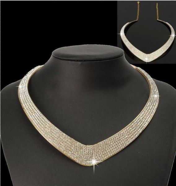 

fashion jewelry chain pendant crystal choker chunky statement bib necklaces, Silver