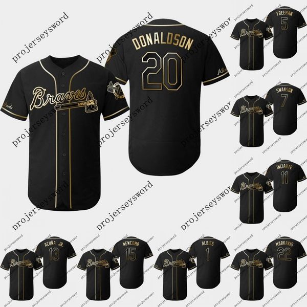

Atlanta 20 Josh Donaldson 2019 Golden Edition Jersey 13 Ronald Acuna Jr. 15 Sean Newcomb 22 Nick Markakis Braves Baseball Jerseys S-XXXL