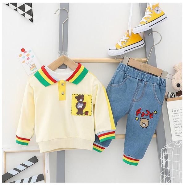 

2020 весна новые младенца одежда для младенцев костюмы для малышей мальчики одежда наборы медведя t shirt джинсы дети детский костюм, White