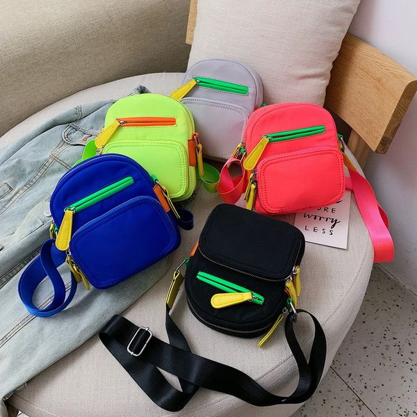 

jiulin 2019 new candy color fluorescent canvas small square bag transverse zipper single shoulder oblique span woman bag