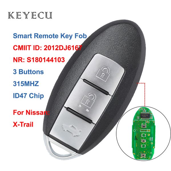 

keyecu s180144103 smart car remote key fob 3 buttons 315mhz id47 chip for x-trail cmiit id: 2012dj6167 - nsn14 blade