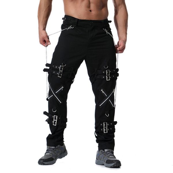

new arrivals men fashion hip hop joggers punk rock cargo pants zippers streetwear men vinatge trousers drop shipping abz182, Black