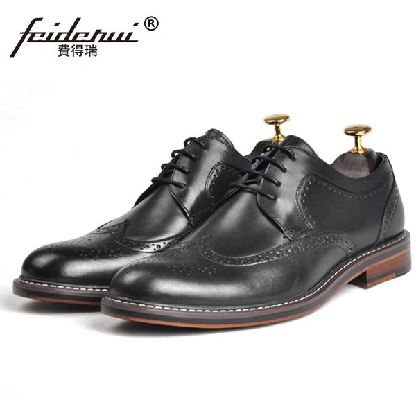 

new classic man formal dress suit shoes genuine leather handmade derby wedding oxfords round toe laces men's groom flats gs190, Black