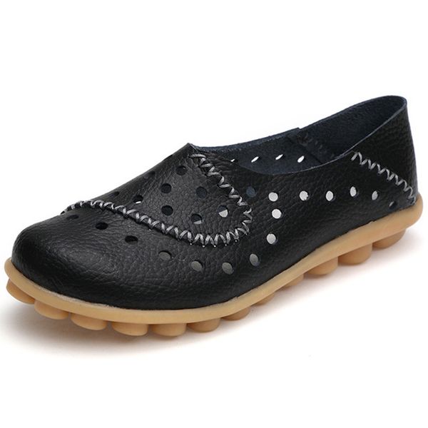 

women moccasins ladies cut out comfort shoes flat plus size loafers genuine leather autumn slip on ladies casual handmade sewing, Black