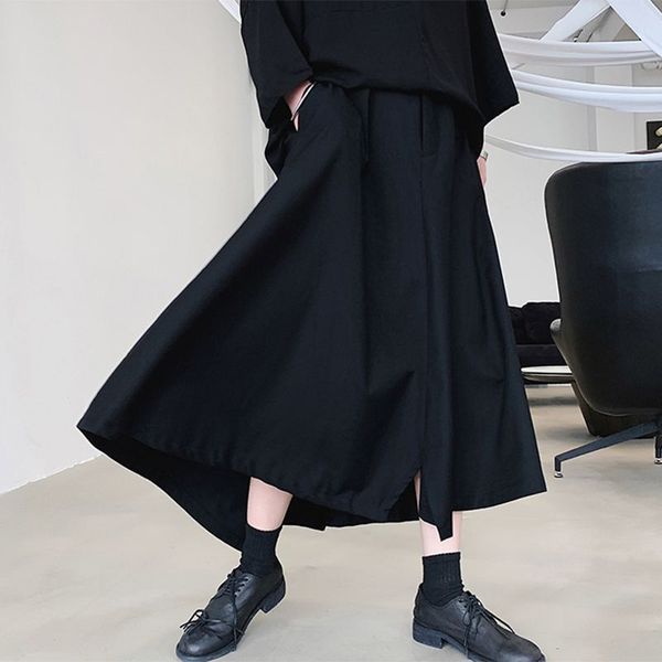 

stylish men casual pants button joggers plain wide leg drop-crotch trousers 2020 loose skirts pantalon streetwear s-5xl incerun, Black