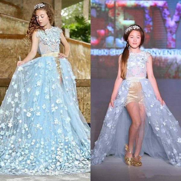 Azul venda quente princesa flor meninas vestidos para casamentos rendas crianças formal wear moda pageant outfit tule vestido