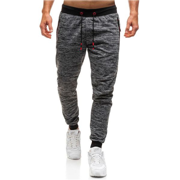 

new casual mens cotton pants lace up low waist mens casual long trousers zipper pockets street wear pants, Black