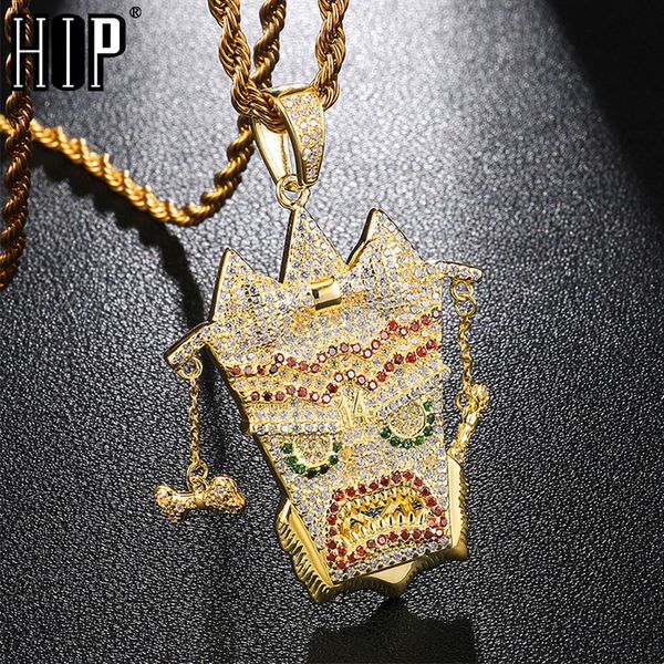 

hip hop bling cubic zircon uka mask copper shiny iced out rapper necklace & pendants for men jewelry, Silver
