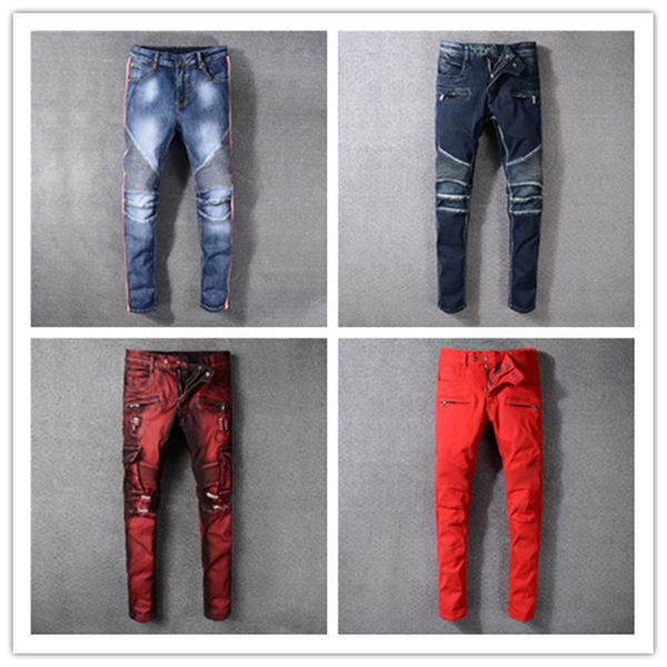 

2019-2020 Balmain Mens Mens нового способа Простые летние Легкие джинсы мужские Большой размер Мода Повседневная Сплошные Классические прямые джинсы