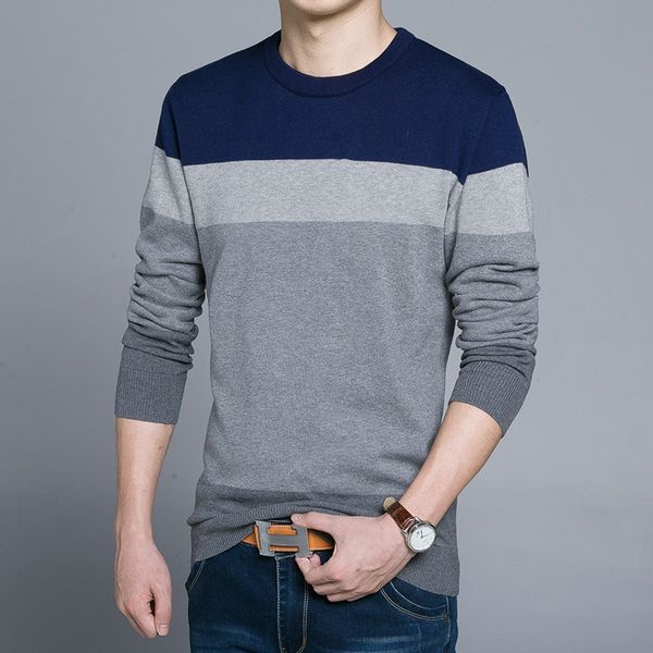 

2019 pullovers men casual men's sweater o-neck striped slim fit knittwear 100% cotton mens sweaters pull homme autumn -3xl, White;black