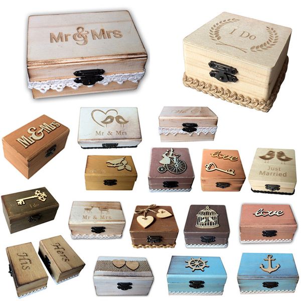 Madeira do anel caixa do acoplamento do casamento anel de armazenamento Caixa de Jóias Trinket recipiente de armazenamento personalizado Ecológica País Ring Box Estilo