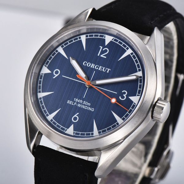 

41mm corgeut black strap miyota automatic men watch luxury fashion watch men clock blue dial sapphire glass, Slivery;brown