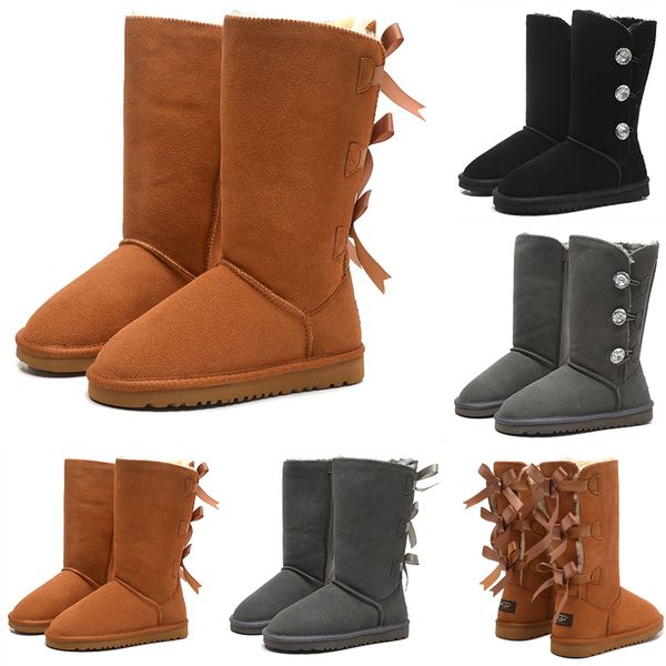 

2019 winter tall boots wgg bowtie crystal women's australia classic fashion brand knee half boots black grey chestnut women girl snow b