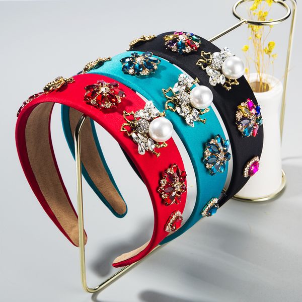 

ins baroque hair band creative wind animal bee style pearl rhinestone headband, Silver