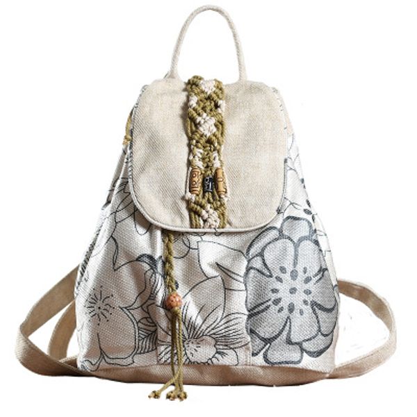 

vintage string appliques women traveller backpacksnice floral embossing lady hasp backrack versatile casual canvas backruck