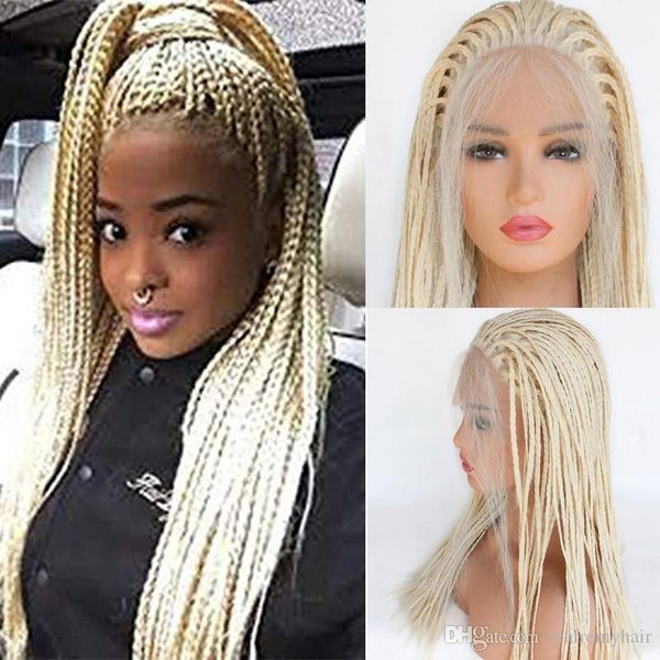 Braided Lace Front Wigs With Baby Hair 613 Blonde Hair For Women Synthetic Heat Resistant Long Braids Wig Glueless Half Hand Tied Lace Hair Lace Front