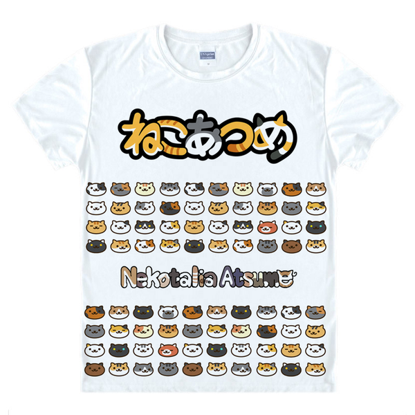 

anime shirt neko atsume kitty collector t-shirts multi-style short cat collection cosplay motivs vintage printed shirts tee-style149-no01, White;black