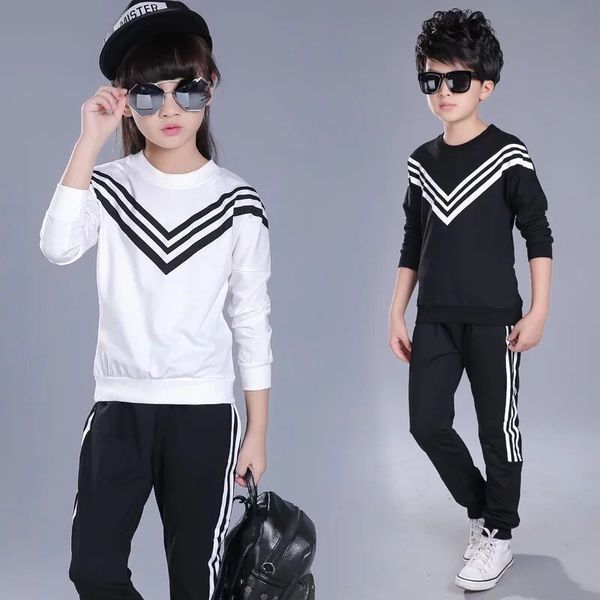 

fashion cuhk child boy girls casual clothes set outfits spring autumn boys sports clothes tracksuit suits for kid clothing bebes, White