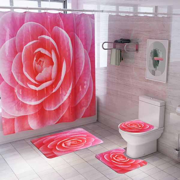 

4pcs non slip toilet polyester cover mat set bathroom shower curtain new arrival dropshipping