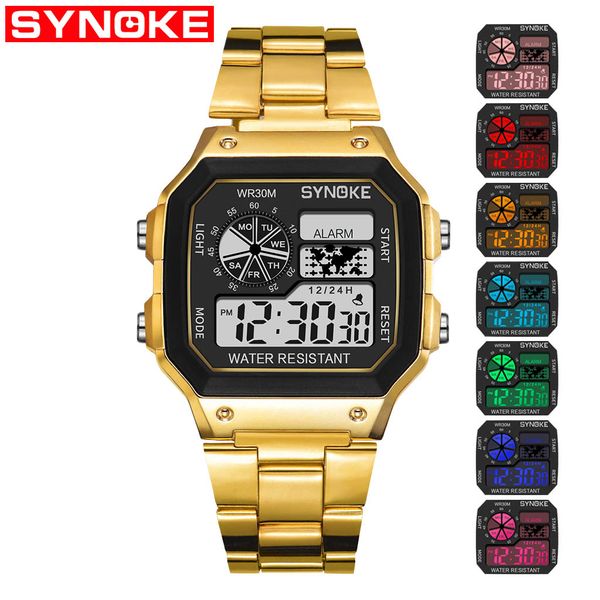 

luxury gold led digital watch mens fashion stainless steel watches sport multifunctional electronic wristwatches clock reloj mujer, Slivery;brown