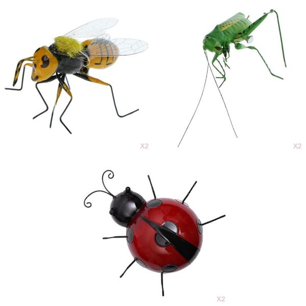 

6pcs lifelike figurine insect bee & grasshopper & ladybug garden decoration toys
