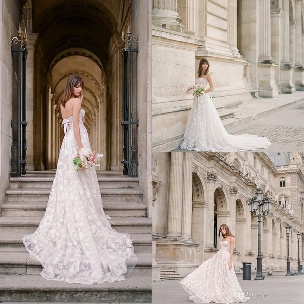 

2020 romantic a line wedding dresses sweetheart lace backless rustic style bridal gown robes de mariÃ©e, White