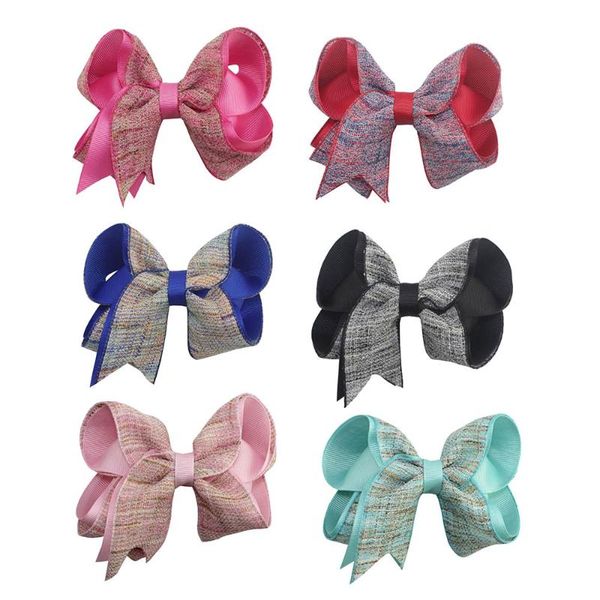 

6pcs 4 icch cartoon back to school double layer glitter hair bows clips bowknot hairpins princess headwear gift hair accessories, Slivery;white