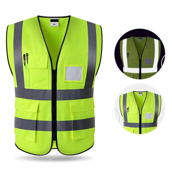

night riding running safety vest reflective jacket security waistcoat outdoor accessories glowing fluorescent vest with pocket, Black