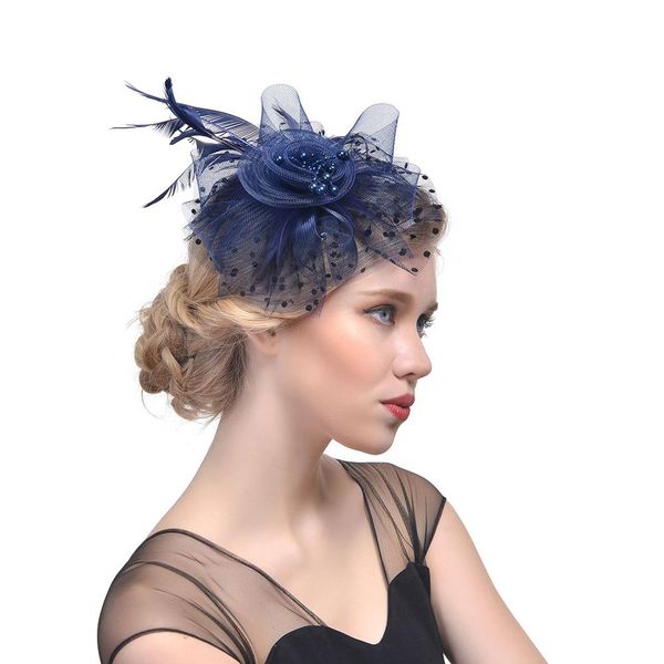

bridal wedding hat feather mesh party cocktail headdress hair flowers