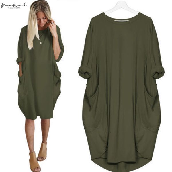 

summer fall casual long sleeves loose dress large o neck solid color pockets party dress beach female clothes xxxl 4xl 5xl, Black;gray