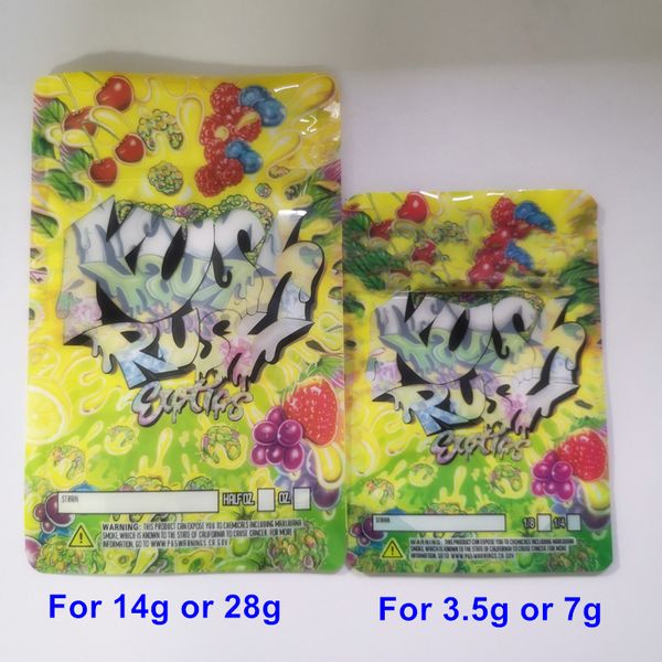 

3.5g 7g kush rush exotics bags resealable zipper seal for freshness childproof flowers packing 14g 28g mylar bags kush rush mylar bags