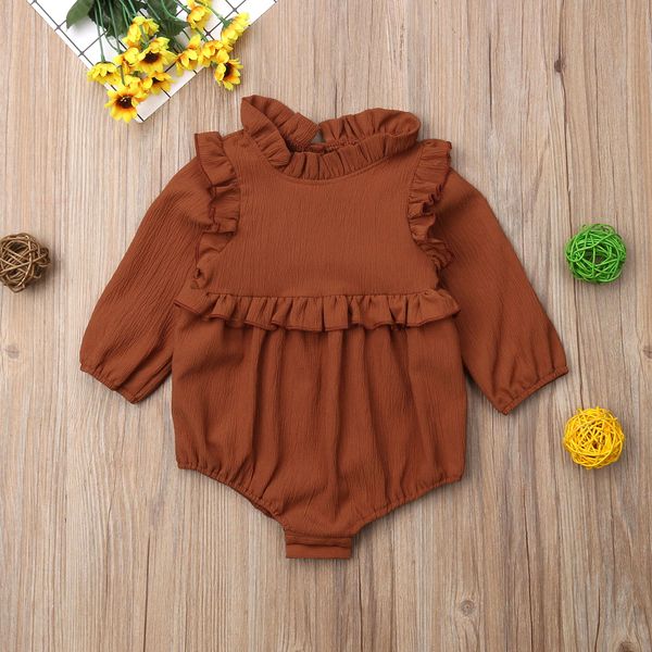 

newborn baby girls princess cotton bodysuit long sleeve ruffle jumpsuit outfits clothes, Blue