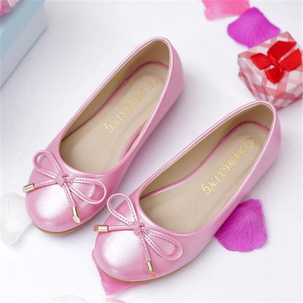 

new spring/autumn dance shoes girls flats children bow leather shoes kids princess breathable student moccasins 018, Black;grey