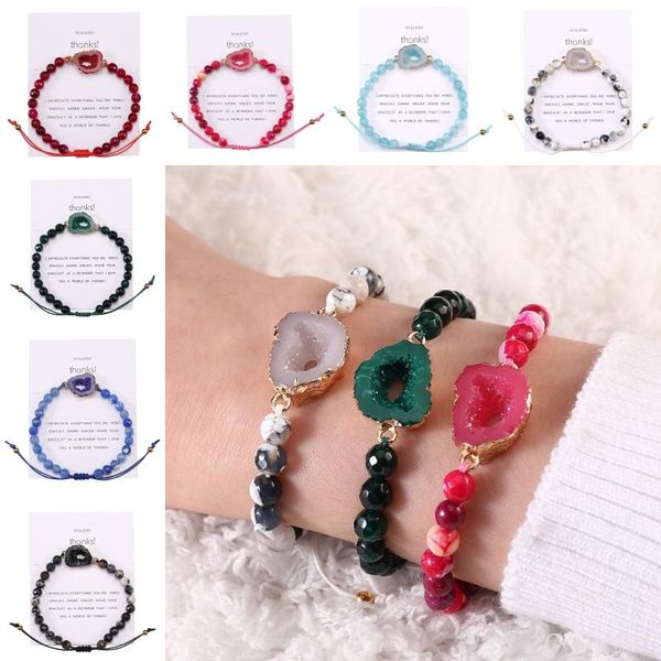 

natural stone bracelet 6mm agate bead 7 colors resin couple bracelets handmade woven rope bangle friendship jewelry birthday gift, Golden;silver