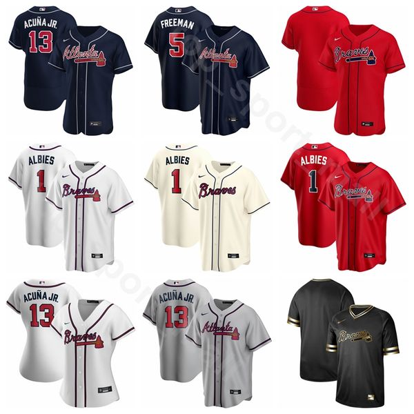 

new 2020 atlanta baseball braves 5 freddie an jerseys 1 ozzie albies 22 nick markakis 13 ronald acuna jr. adam duvall ender inciarte, Blue;black