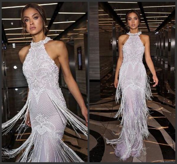 

2019 новое гламурное платье-футляр для свадебных платьев julie vino halter tassels, White