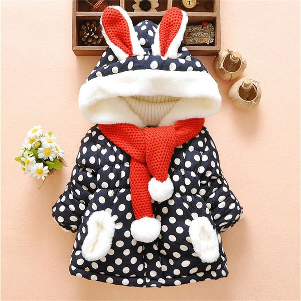

2color baby boys girls winter jacket children's down coat hooded down jackets with scarf casual dot pattern windproof warm coats, Blue;gray