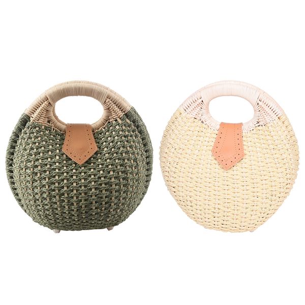 

2 pcs snail's nest tote handbag summer beach bags woman straw bags women's handbag rattan bag, beige & green